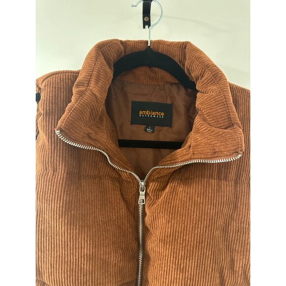 Ambiance Oversized Corduroy Puffer Vest Rust Brown Womens L - Picture 4 of 4